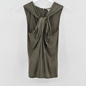 Cache Silk Top Womens Size S Olive Green Draped Knot Sleeveless Cocktail Luxury
